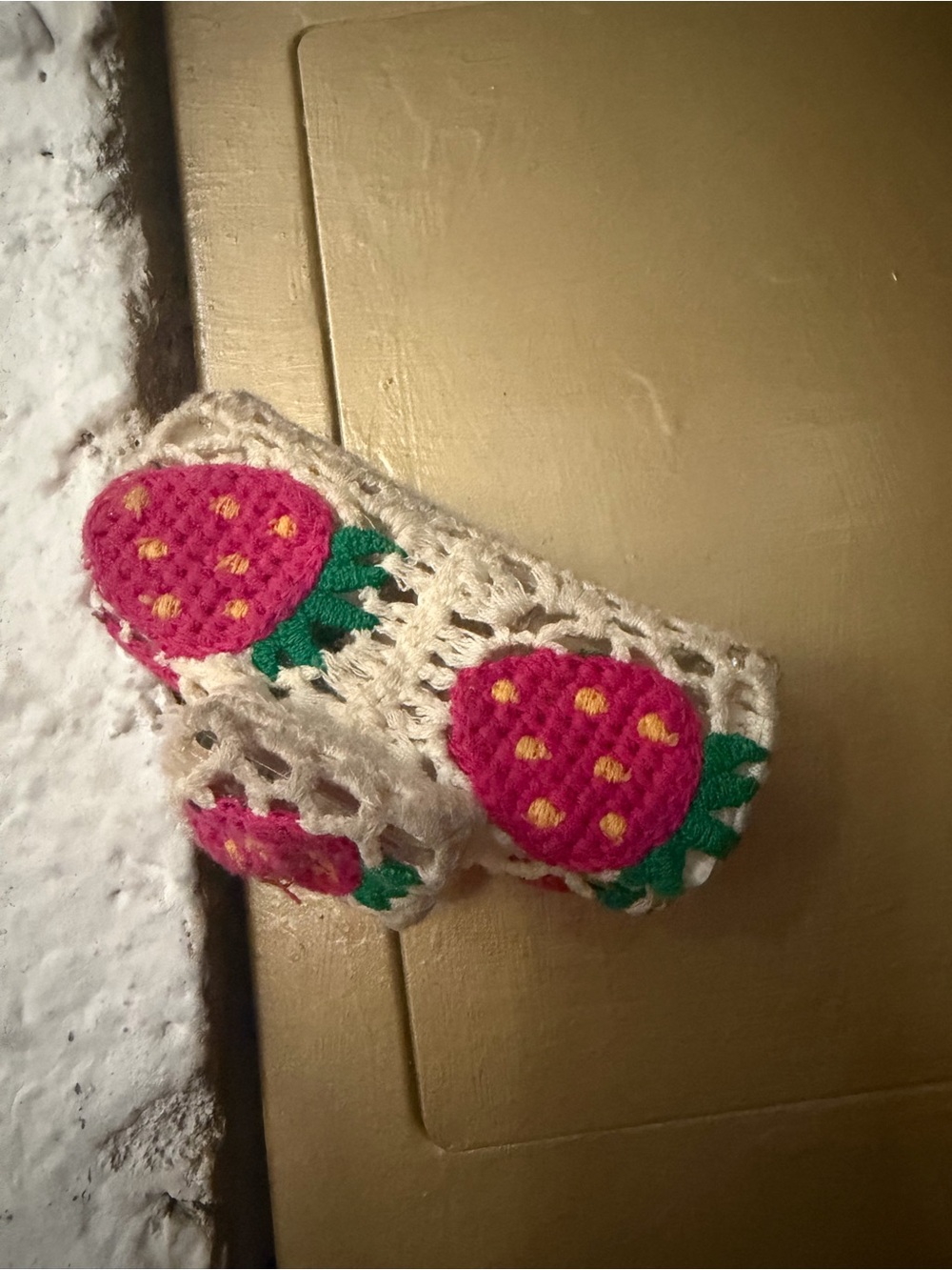 Handmade Crochet Strawberry Bracelet - Cream, Pink & Green